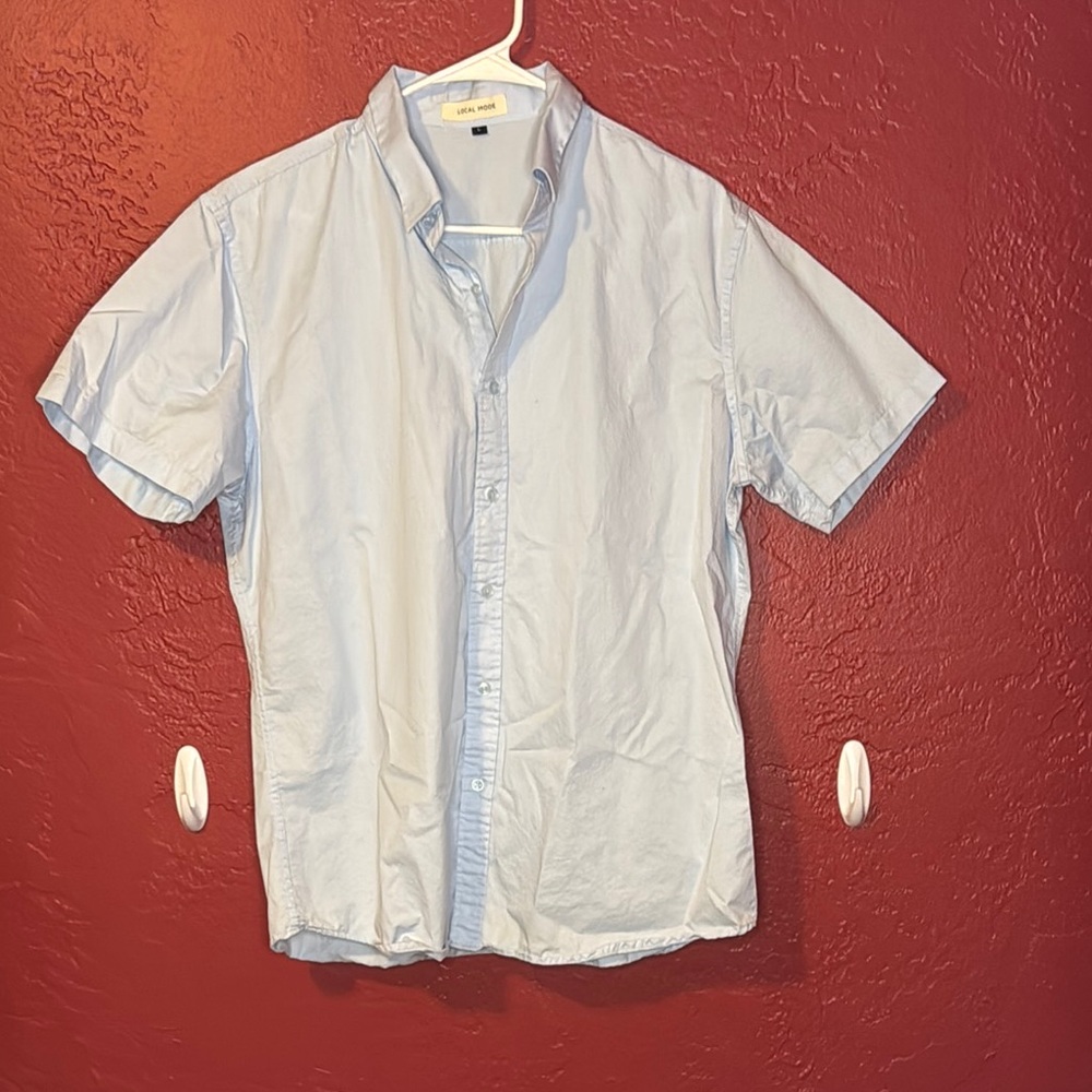 Casual Blue Short Sleeve Button Down Shirt